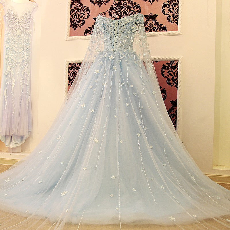 long light blue dress with sleeves