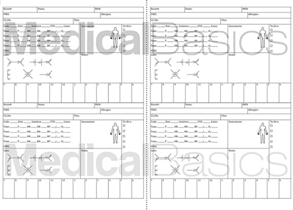 Nursing Brain Sheet Multiple Patient Notebook Nurse and CNA Report