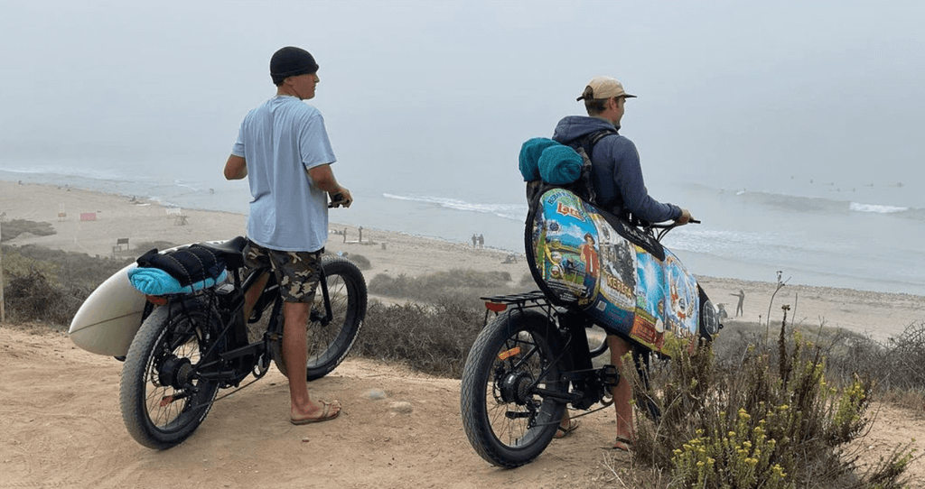 surfer guys riding swell electric bikes