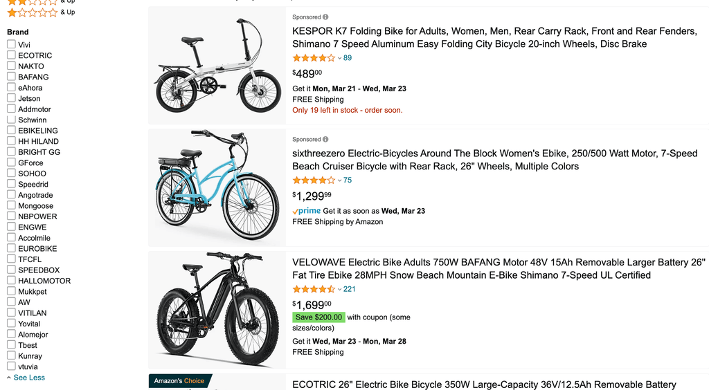 electric bike brands on amazon