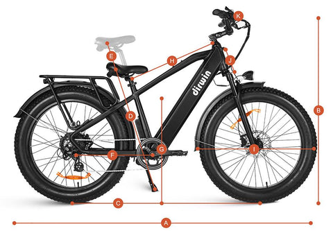 Dirwin Pioneer Ebike SIzes diagram