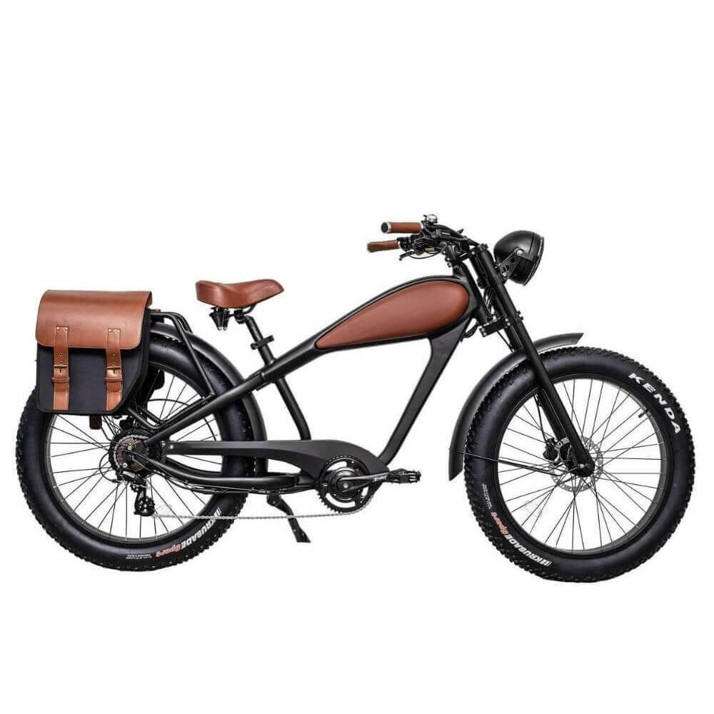 Revi (Civi) Bikes Cheetah Cafe Racer Electric Bike-Cruiser-Revi Bikes-Black-48V/17.5Ah Long-Range (+$300)-Fenders + Rear Rack + Light Grill + Saddle Bags (+$400)-Right Side View