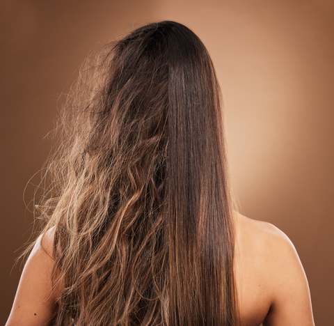 damaged and smooth hair of woman