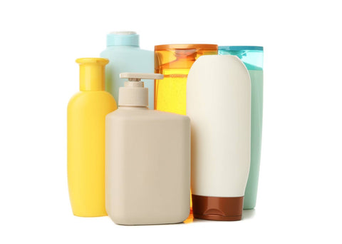 different hair care bottles