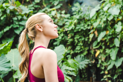 side view of happy woman's head