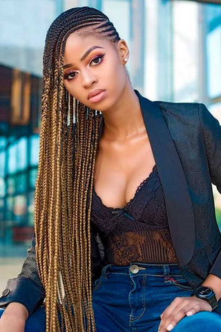 beautiful woman with side swept cornrows