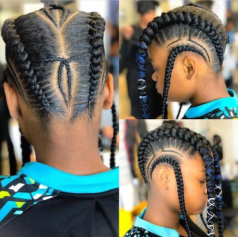 young boy with reverse cornrows