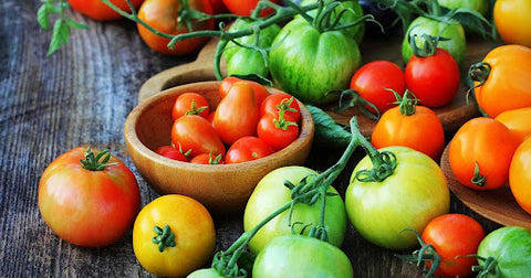 assorted tomatoes red orange green fresh vegetables