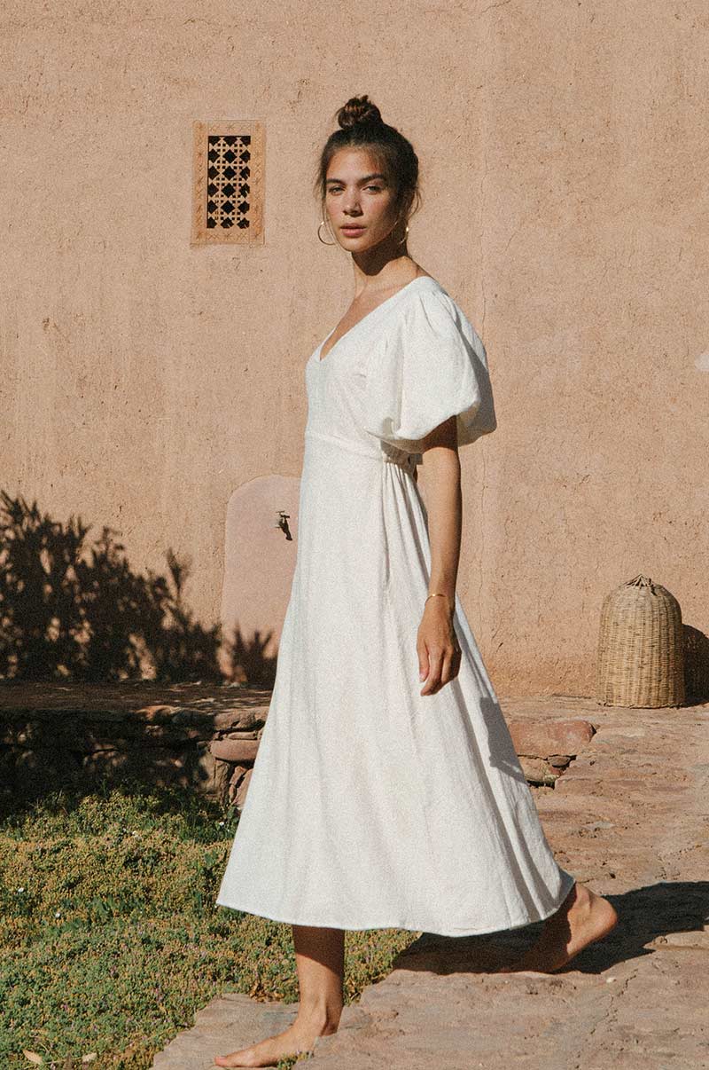 white cotton dress midi