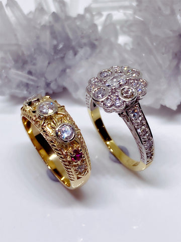 Yellow gold and platinum diamond and ruby bridal set | Heath Lyons Jeweller