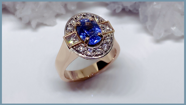 A sapphire and diamond engagement ring handmade by Heath Lyons | Bendigo