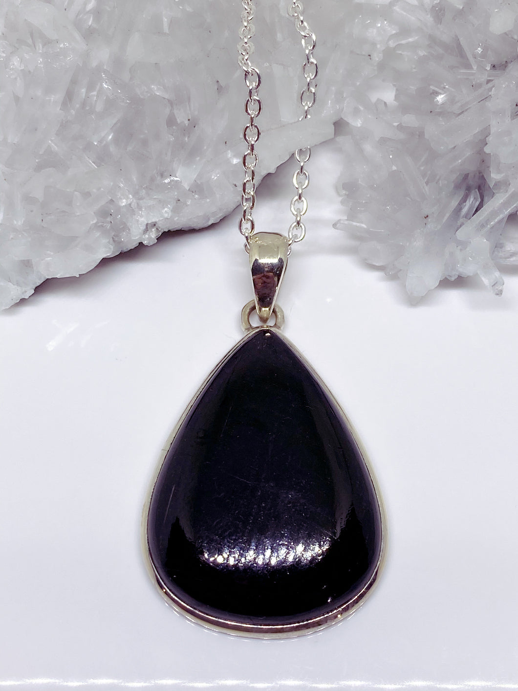 black tourmaline sterling silver pendant