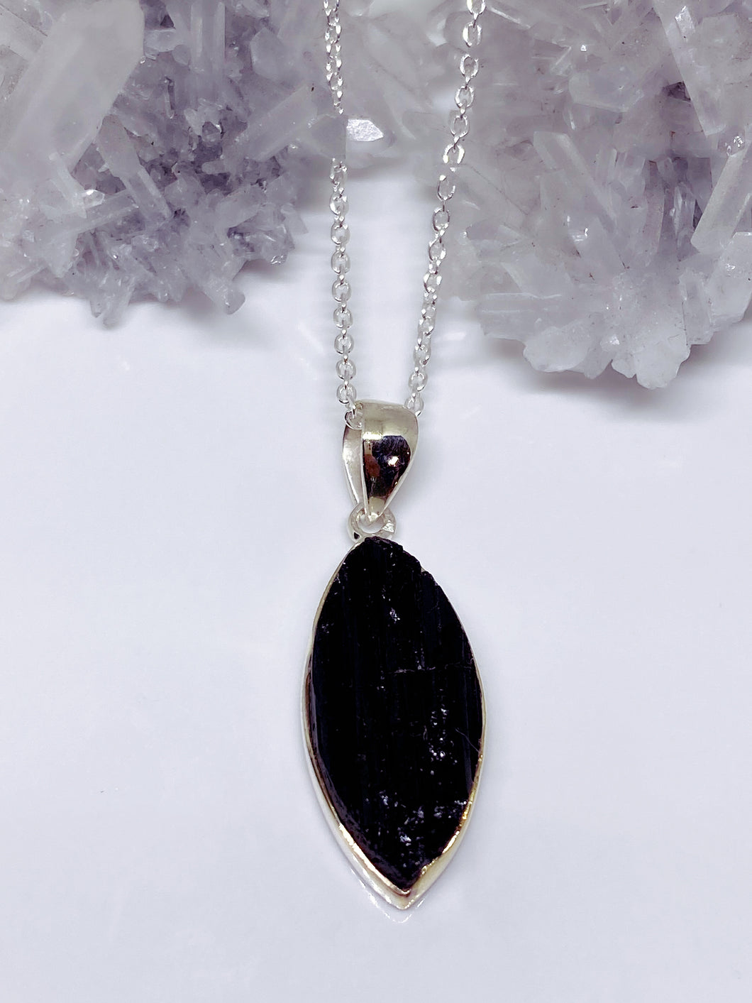 black tourmaline sterling silver pendant