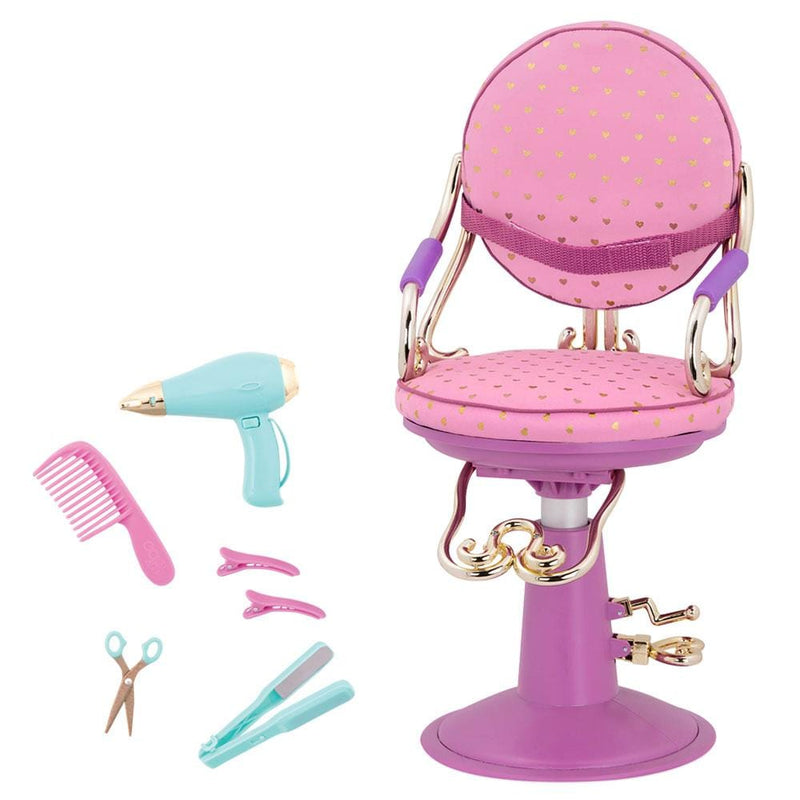 Our Generation Sitting Pretty Salon Chair in Purple with Gold Hearts