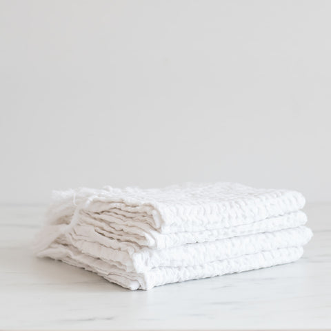 Waffle Weave Fringe Hand Towel - White