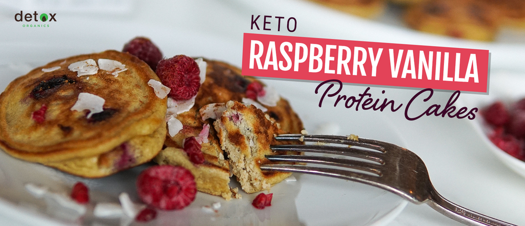 Keto Raspberry Vanilla Protein Cakes Header Image