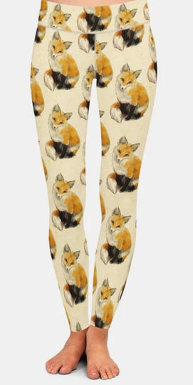 Red Sly Fox Wildlife Ladies Leggings Activewear Yoga Pants