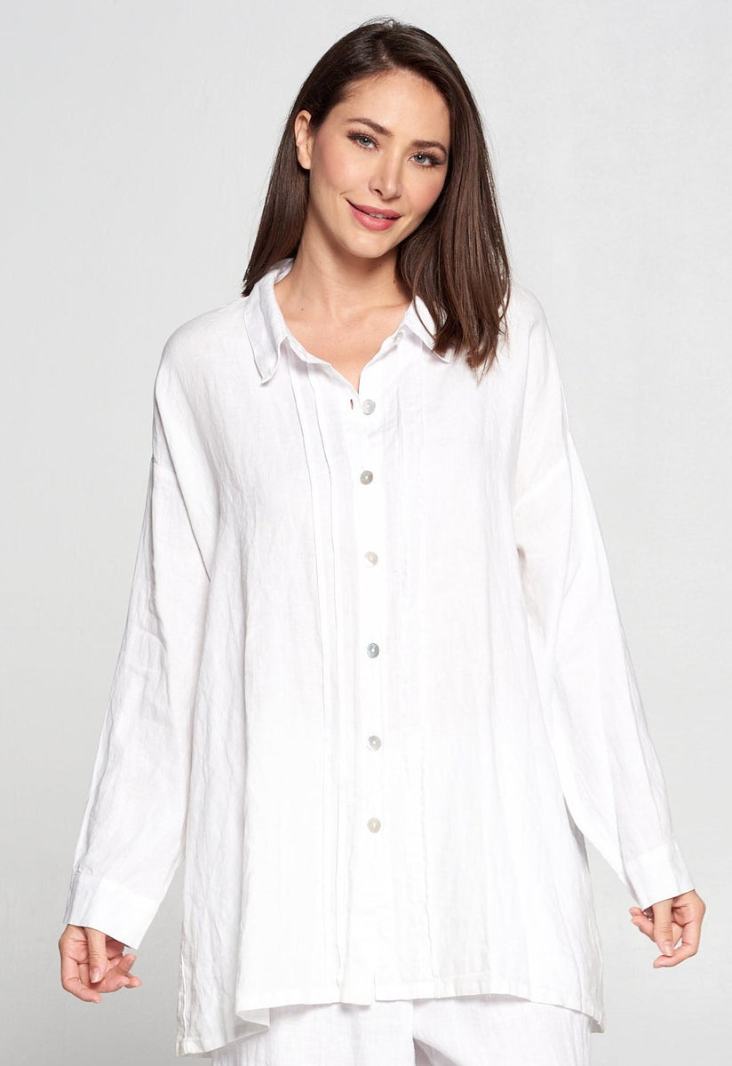 La Fixsun Linen Button Down Boyfriend Tunic with Pintucks - FBT996 ...