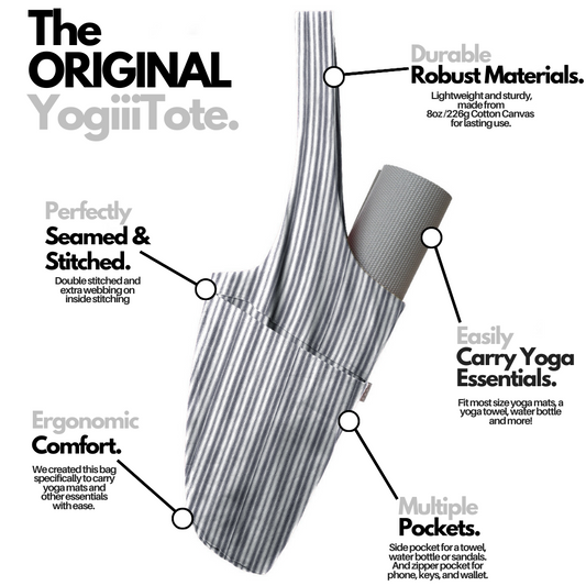 Yogiii Large Yoga Mat Bag | The ORIGINAL YogiiiTotePRO | Large Yoga Bag or  Yoga Mat Carrier with Side Pocket | Fits Most Size Mats (Striped Latte