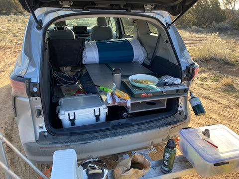 Conversion mini van cooking area