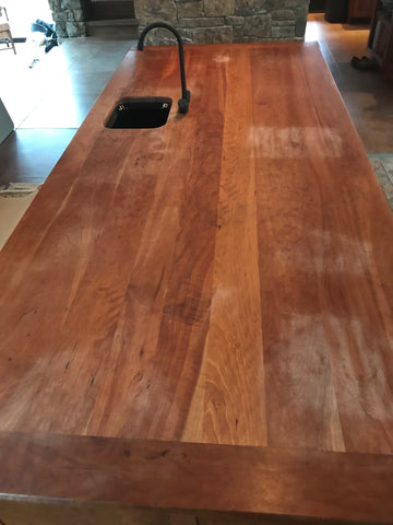 cherry wood bar top before livos kunos