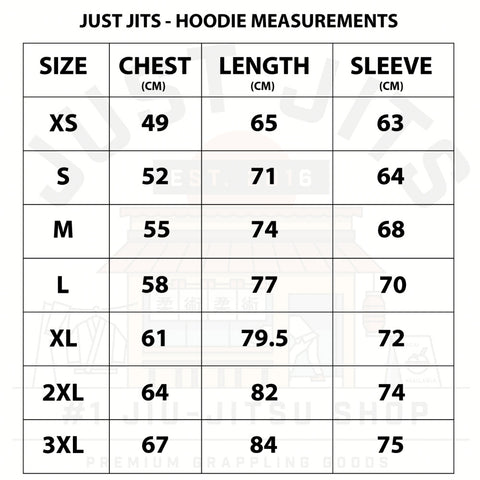 Just Jits - BJJ Hoodie - Measurements