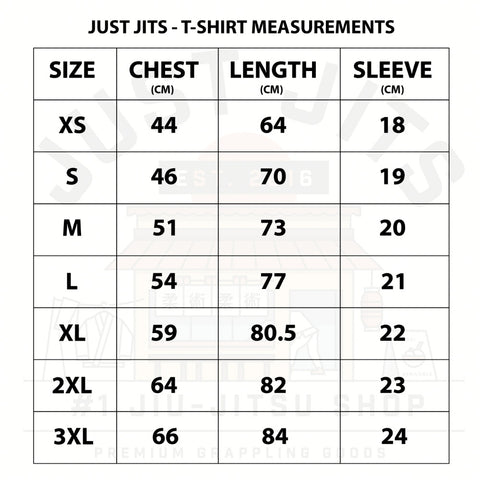 Just Jits Shop - BJJ T-Shirt - Measurements