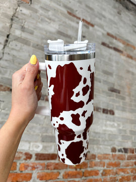 Cow Print Insulated Tumbler Cup w/ Handle