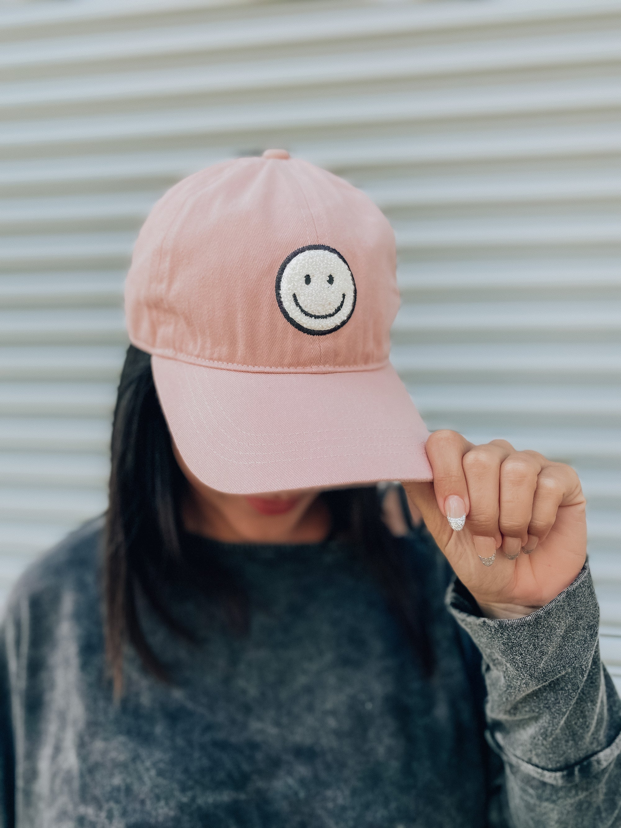 Smiley Face Patch Hat - Pink