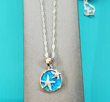 Real 925 Sterling Silver Blue Opal Starfish Pendant with 18" chain. Jewelry