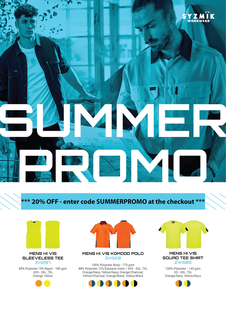 summer promo 20% off syzmik workwear