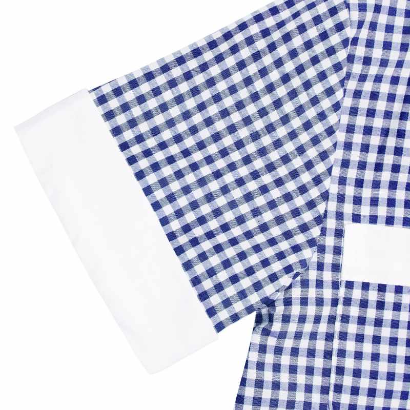 blue white check school dress