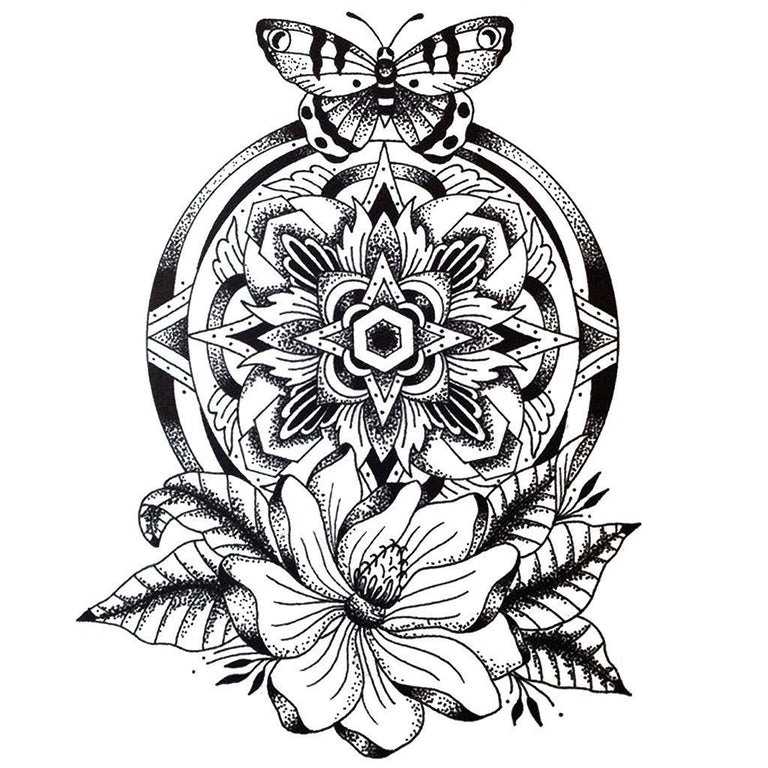 Dotwork Mandala Flower Butterfly