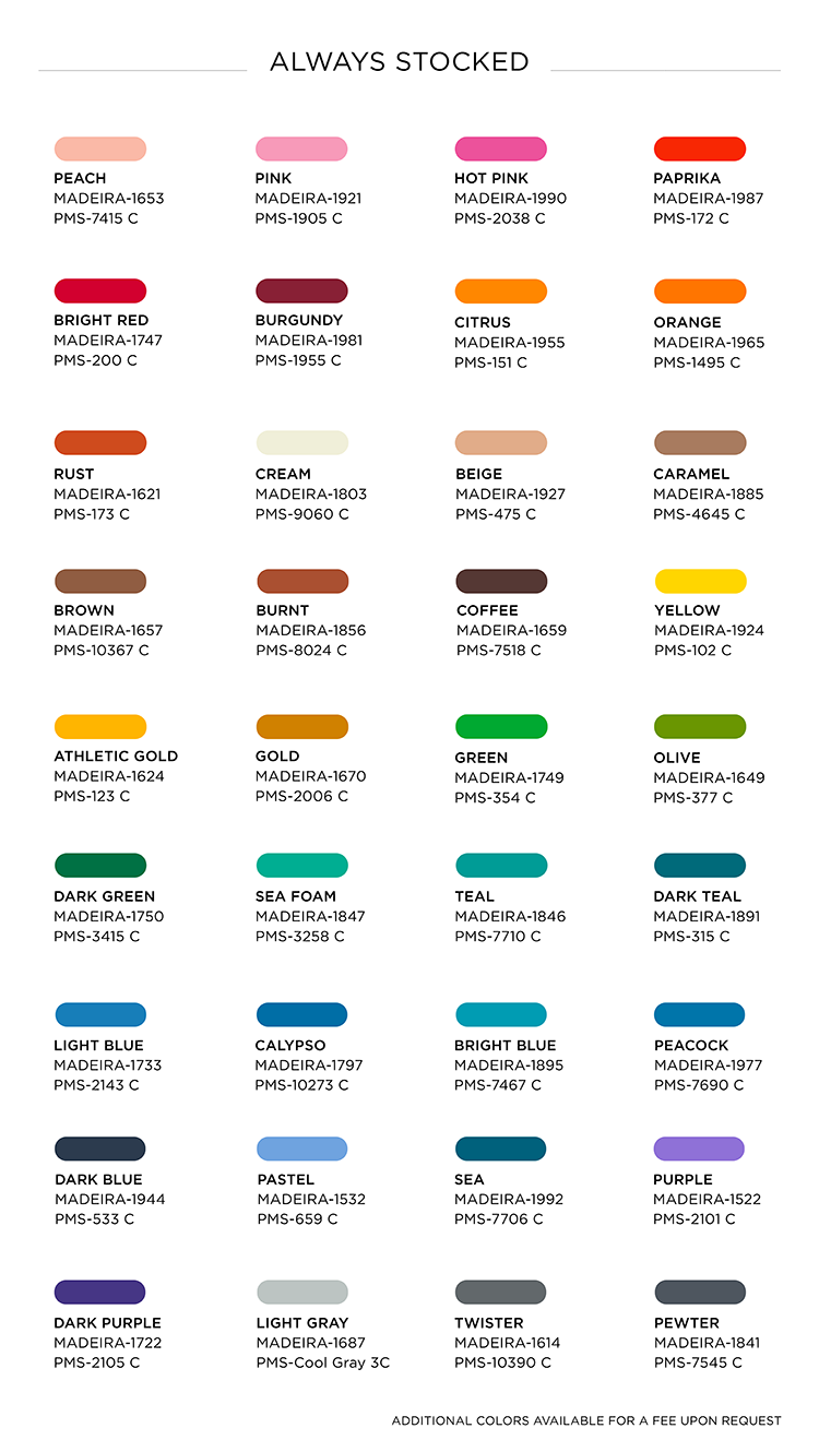 Other Pantone Thread Options for Custom Corporate Logo Embroidery
