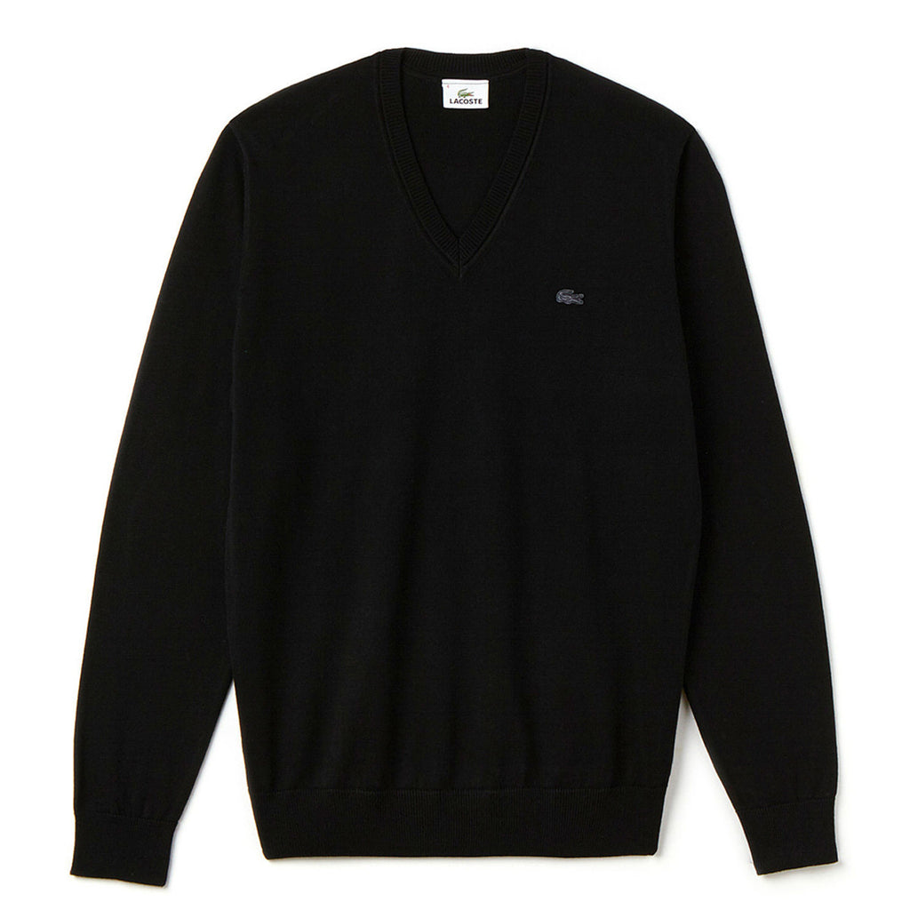 Lacoste Men's Black Cotton V-Neck Sweater