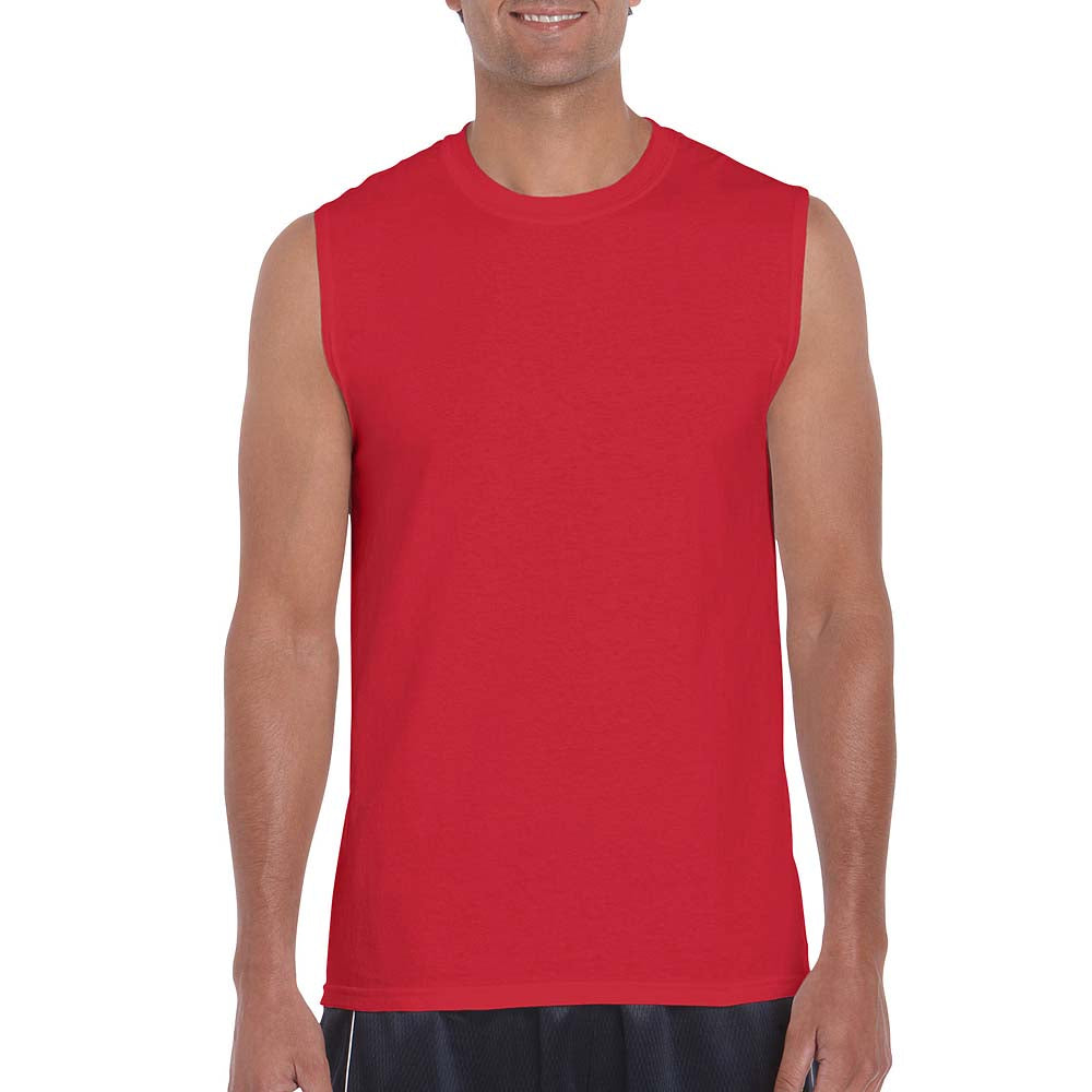 red sleeveless shirt