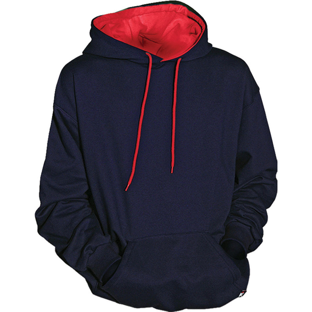 navy and red hoodie