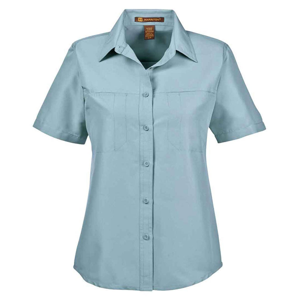 Harriton Women S Cloud Blue Key West Short Sleeve Performance Staff Sh