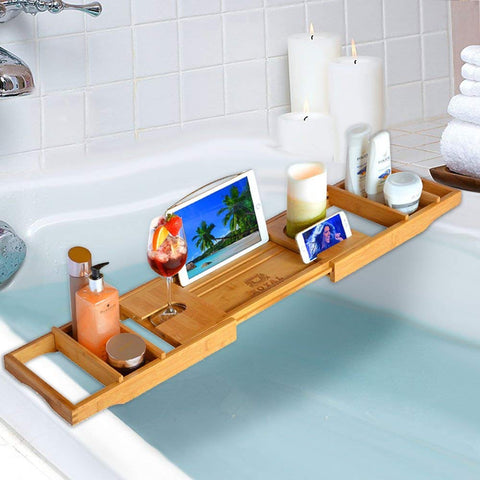 ROYAL CRAFT WOOD Luxury Bathtub Tray Caddy - Bamboo Adjustable Bath Tub  Table Caddy for Bathroom, Bathtub Caddy Tray, Bathtub Accessories (Natural)  