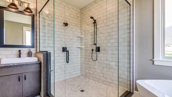 Modern Rustic Bathroom with Black Bathroom Fixtures