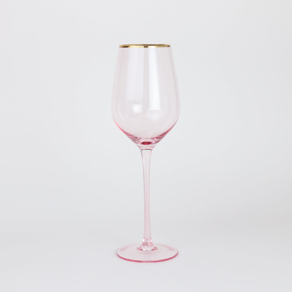 Rose Tinted Crystal White Wine Glasses with Gold Rims - 14 oz - Set of 2