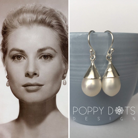 Poppy Dots Design Sterling Silver Pearl Drops
