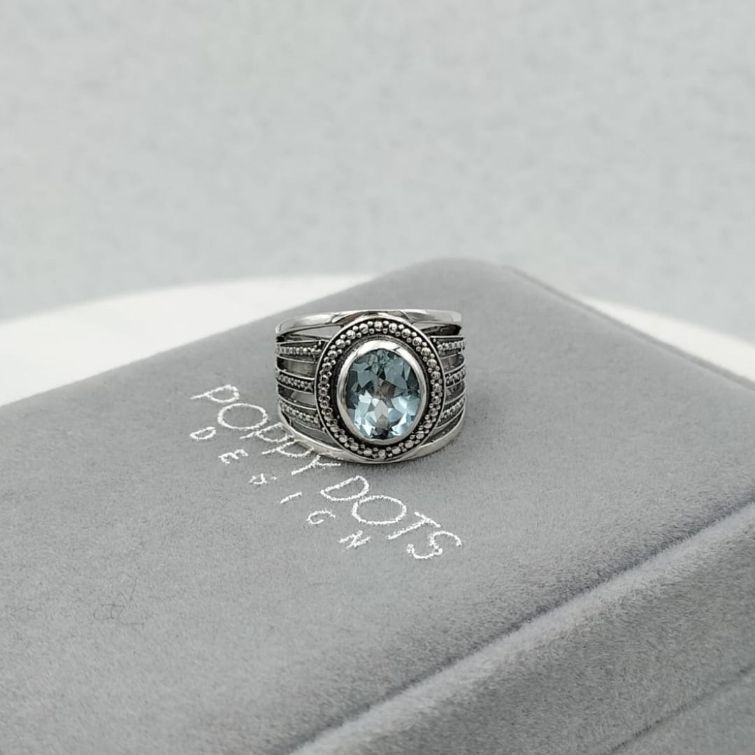 Sterling Silver 5 band Blue Topaz Oval Ring