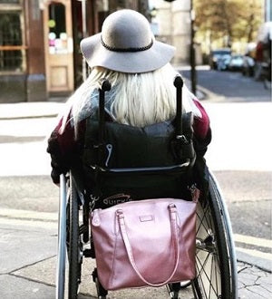 Sam Renke accessible handbag, available in a range of colours, and suitable for anyone with mobility problems, dexterity issues and/or sight loss.