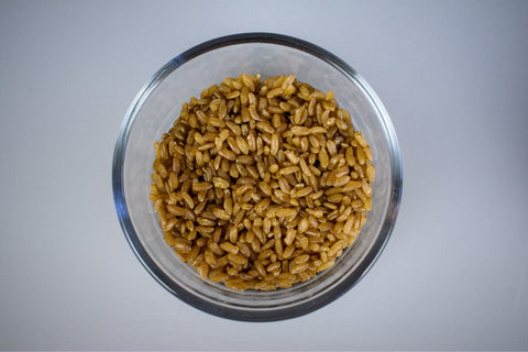 Organic brown rice substrate in a glass bowl