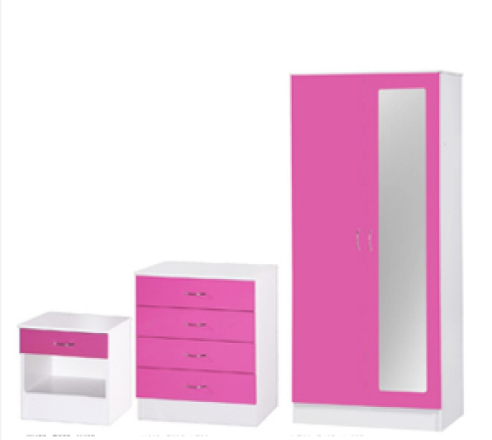 Alpha Pink Gloss White 2 Door Mirrored Set Tn Furnishings Ltd