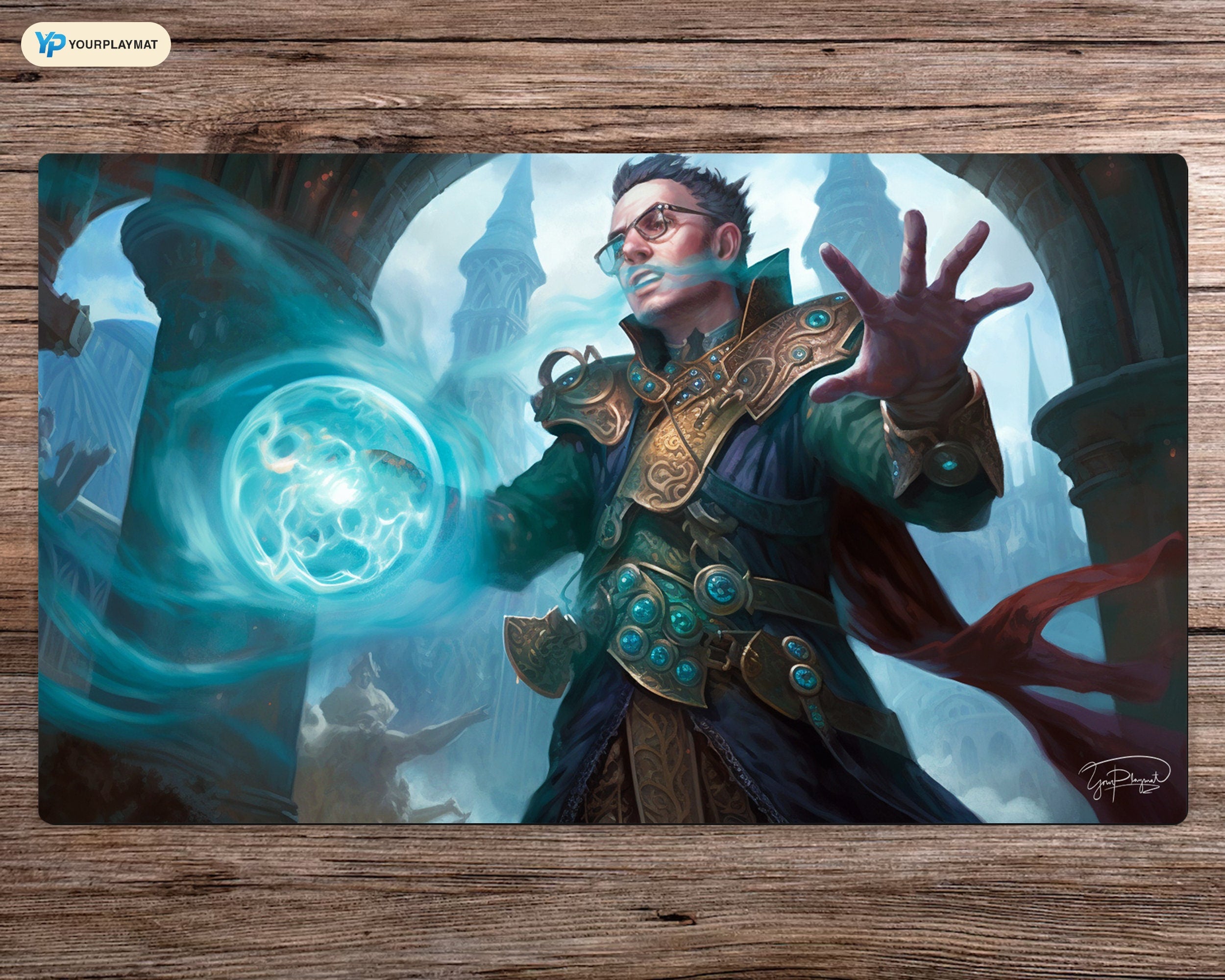 Mastery of Blue Wizard's Optic Art  - MTG Spielmatte - 24 x 14 inches - MTG Geschenke - MTG Zubehör - Magie Tischmatte