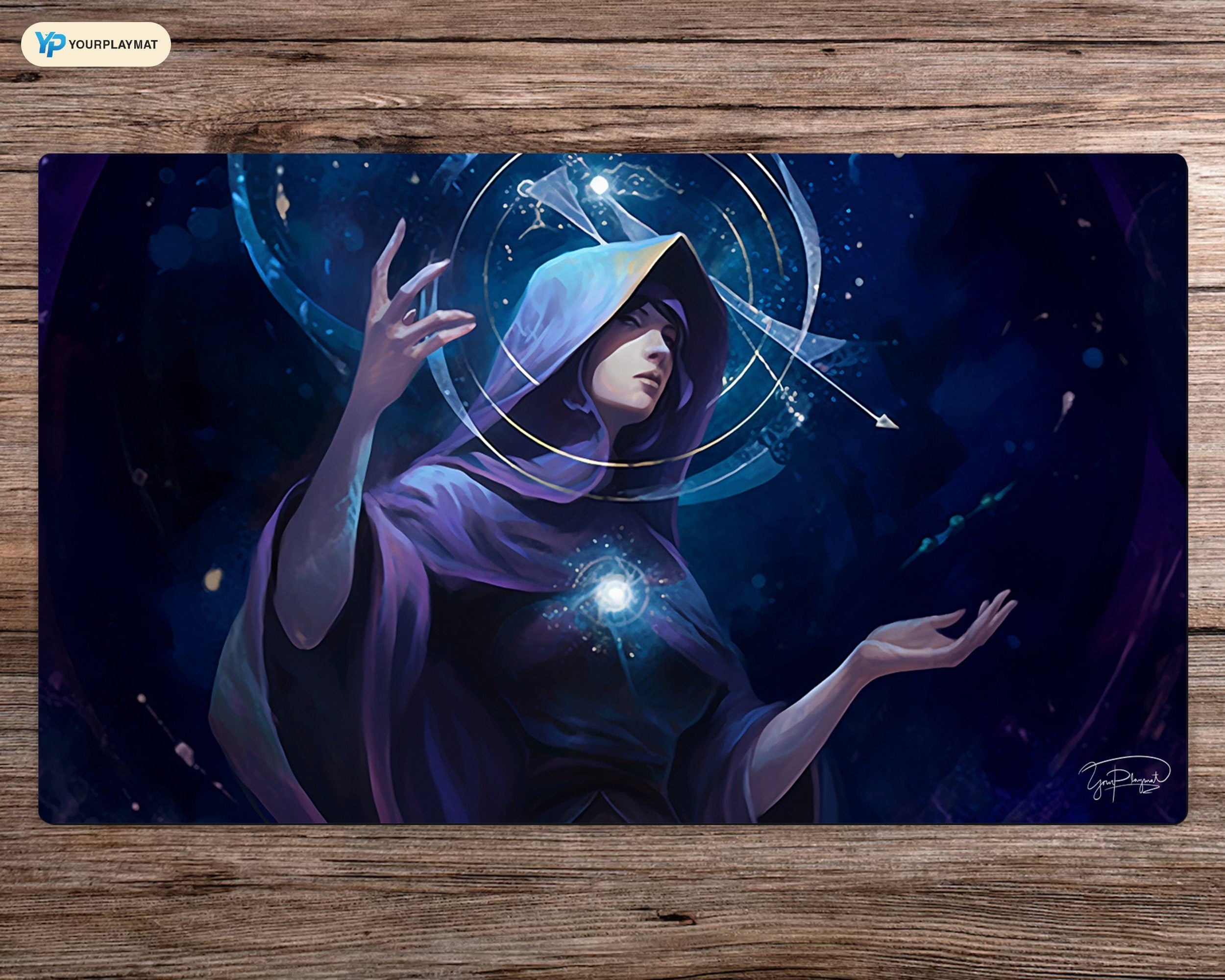 Blue Wizard's Calligraphy - MTG Spielmatte - 24 x 14 inches - MTG Geschenke - MTG Zubehör - Magie Tischmatte