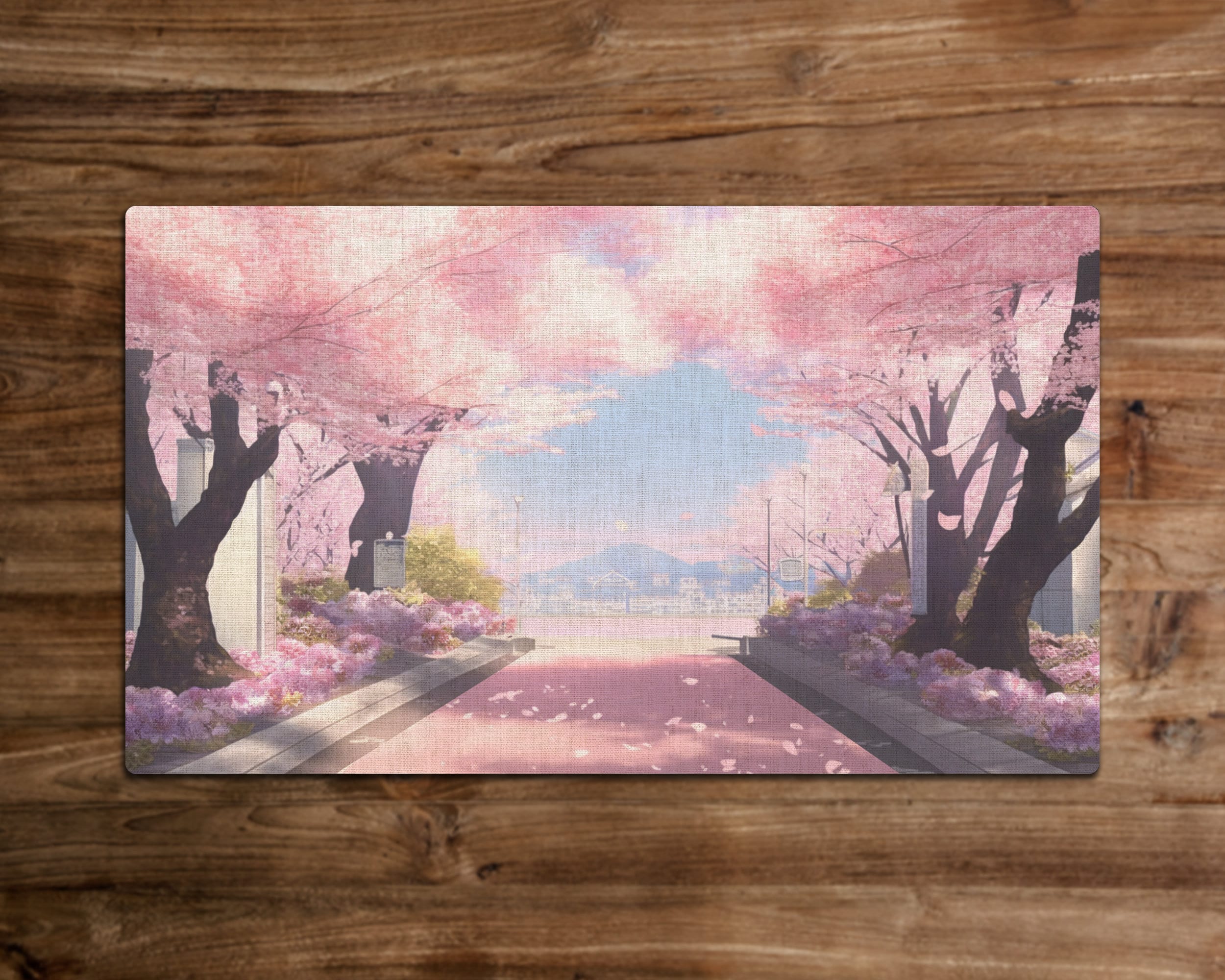 Pathway through the Cherry Blossom - MTG Playmat - 24 x 14 inches - MTG Gifts - Magic The Gathering Gifts - Stitched Playmat