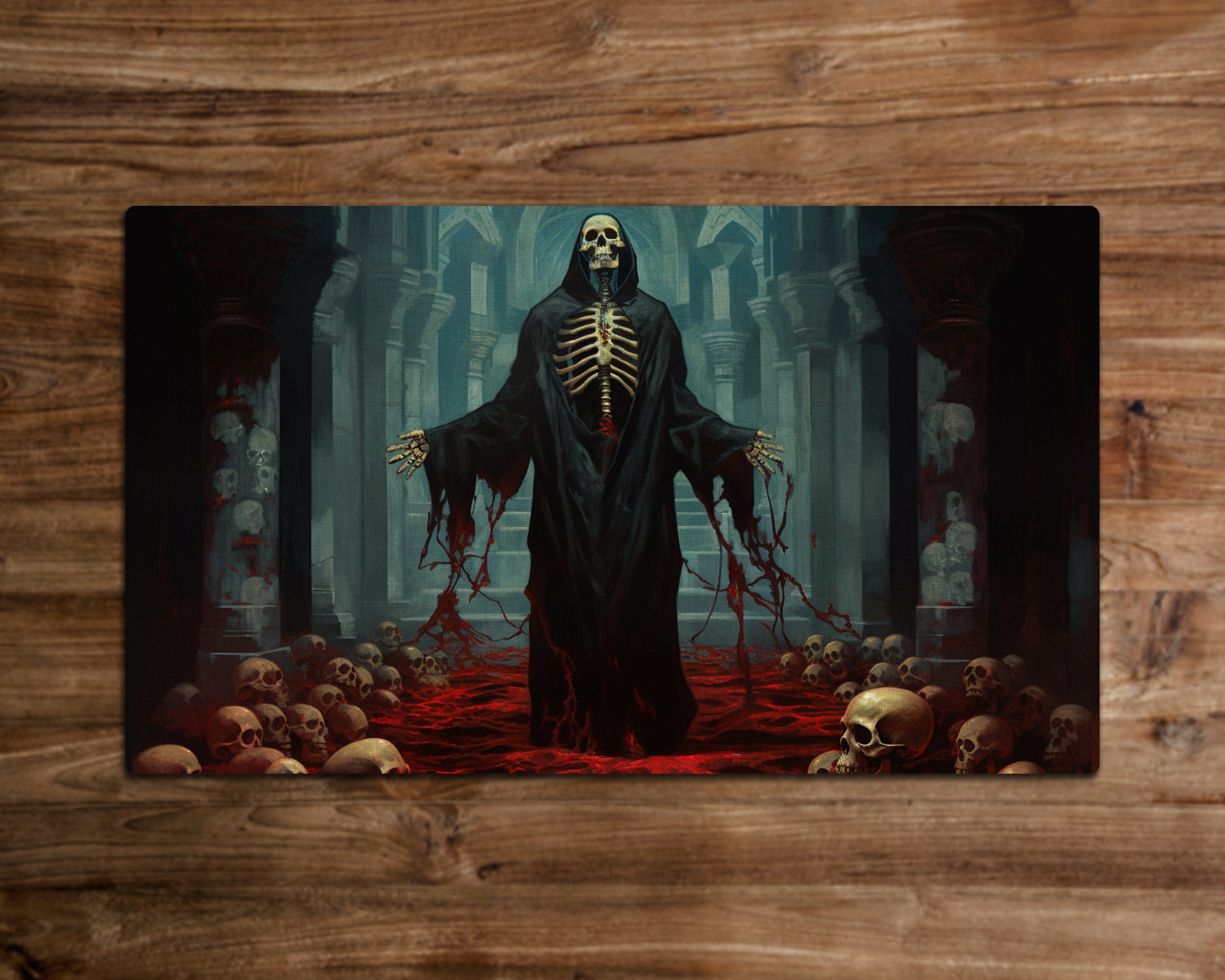 The Blood-soaked Skeleton Mage - MTG Playmat - 24 x 14 inches - MTG Gifts - Magic The Gathering Gifts - Stitched Playmat